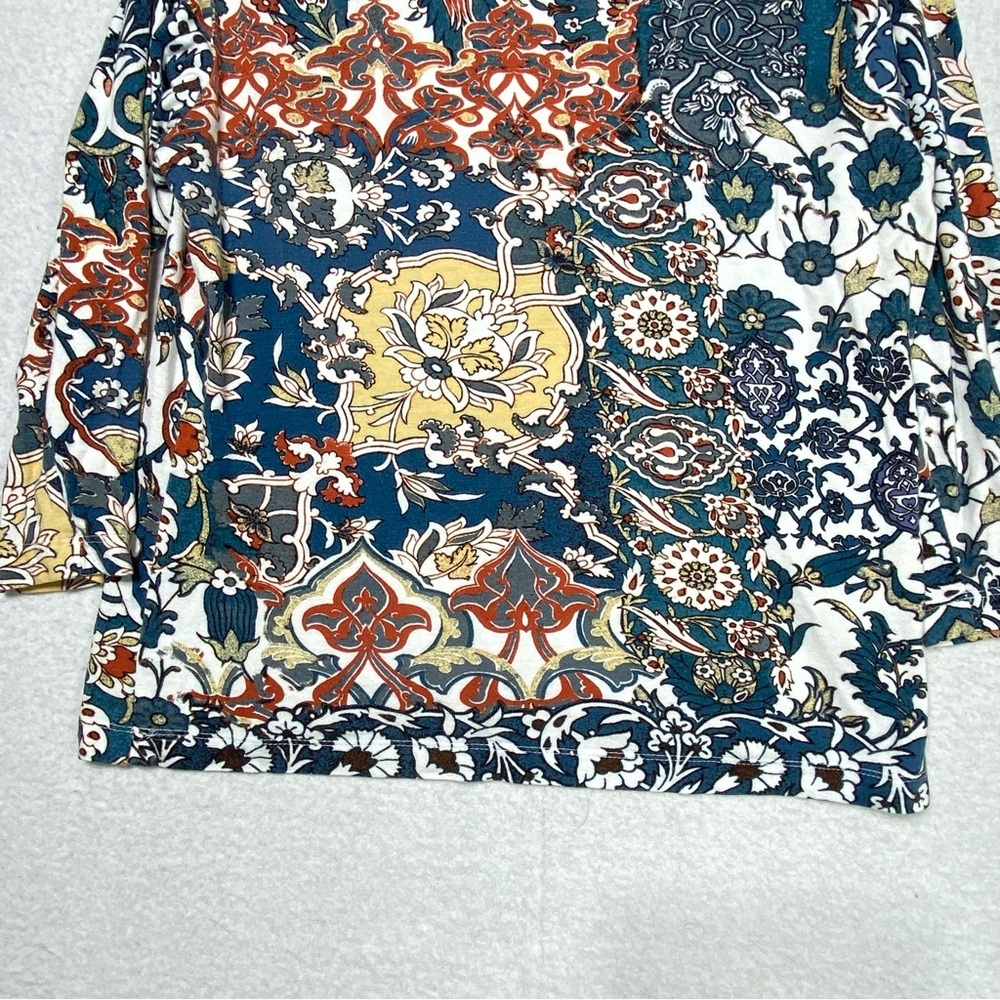 Chico's Paisley Floral Patchwork Top Womens 1 (M/8) Multicolor 3/4 Sleeve V Neck - Picture 9 of 12
